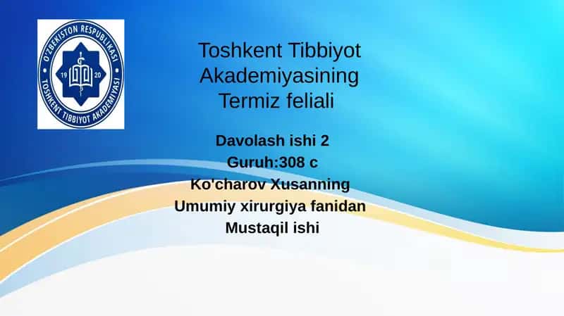 Shifoxona ichi infeksiyasi. Xirurgiyada OITS va KOVID-19 muammolari.