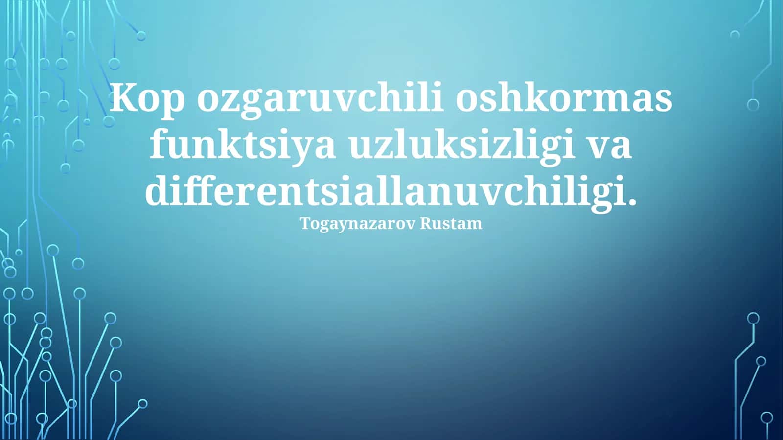 Yashirin Funktsiyaning Uzluksizligi