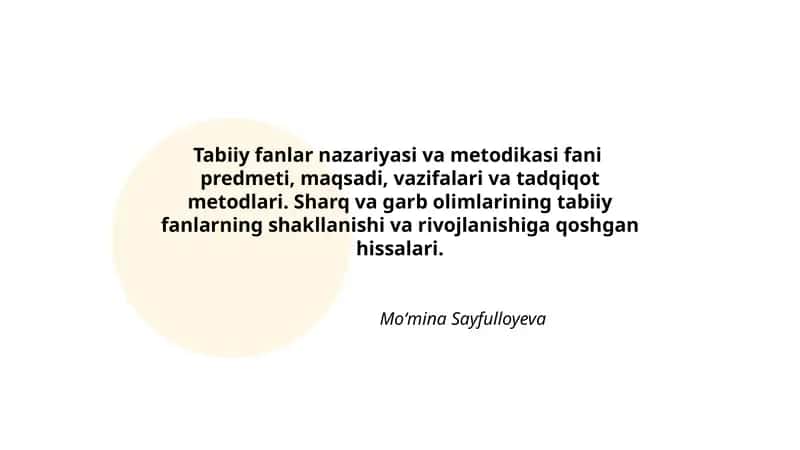 Tabiiy fanlar nazariyasi va metodikasi fani predmeti