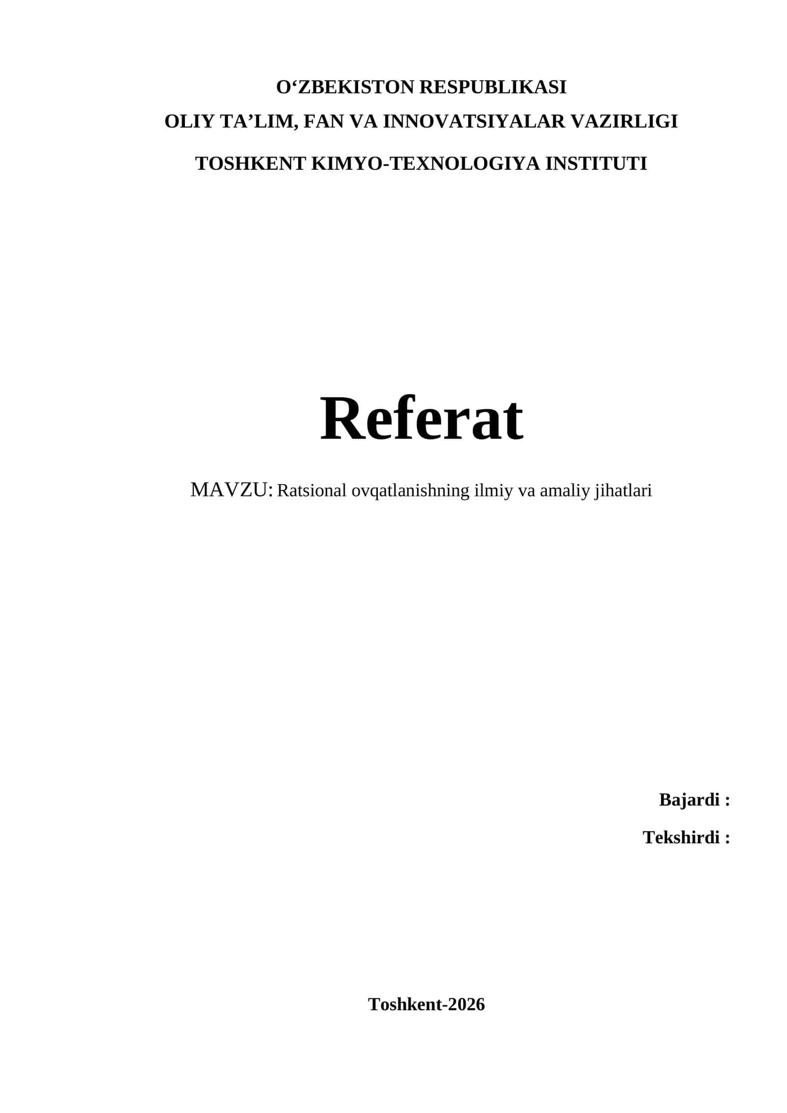 Ratsional ovqatlanishning ilmiy va amaliy jihatlari
