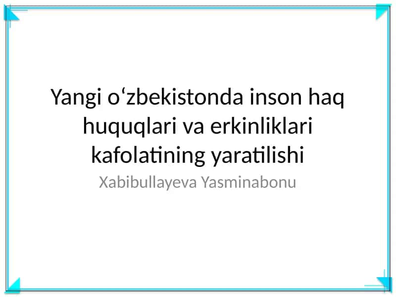 Yangi oʻzbekistonda inson haq huquqlari va erkinliklari kafolatining yaratilishi