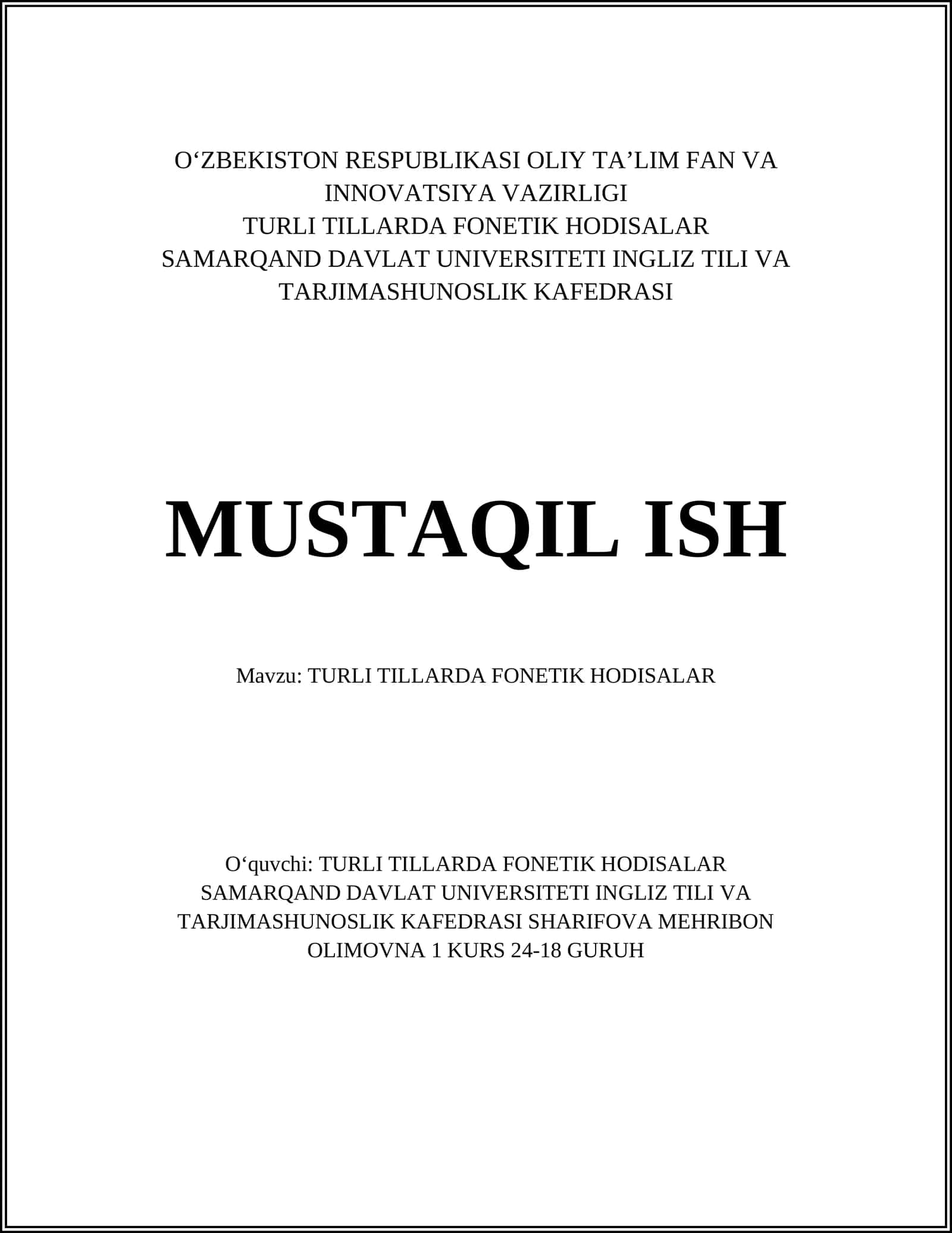 TURLI TILLARDA FONETIK HODISALAR