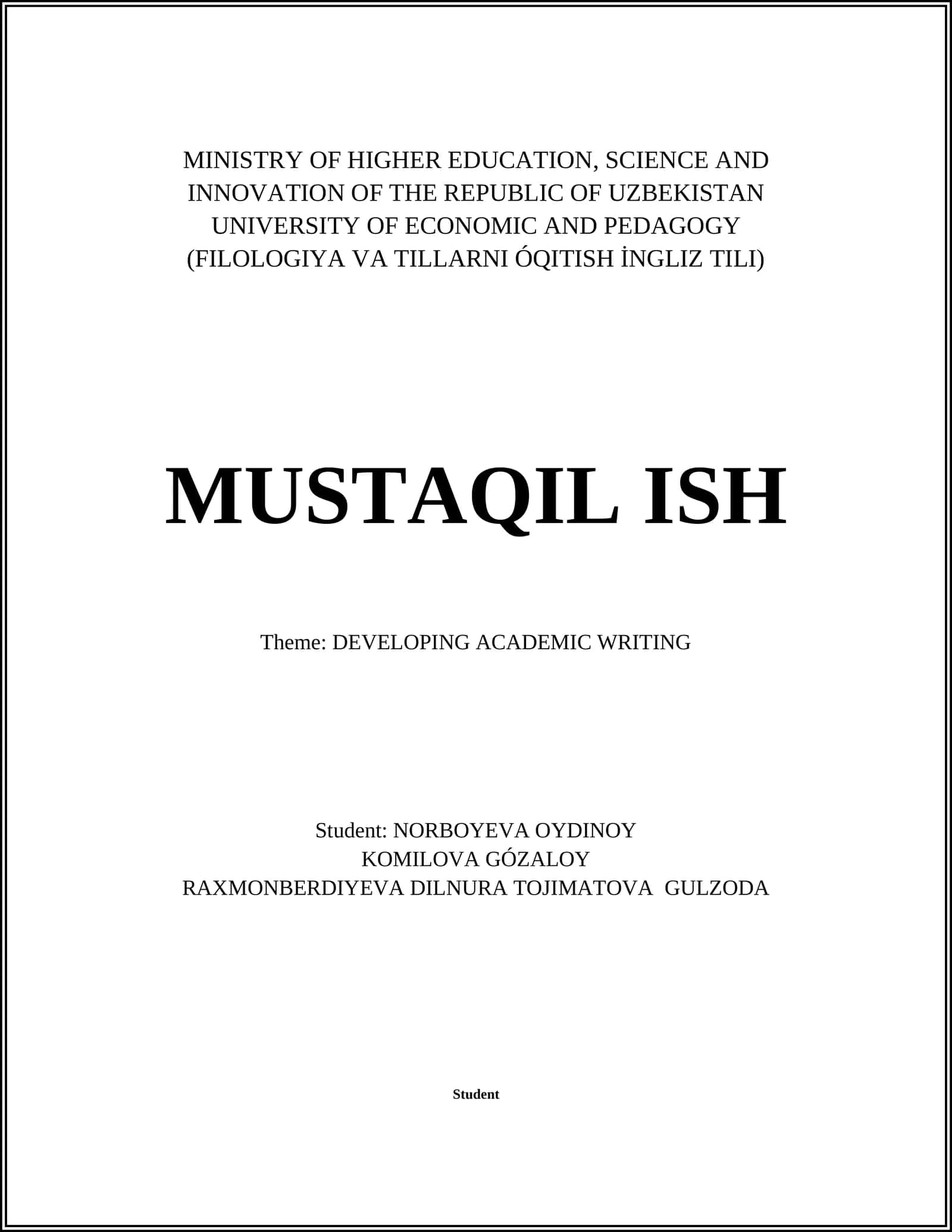 AKADEMIK YOZUV YOZISHNING RIVOJLANISHI
