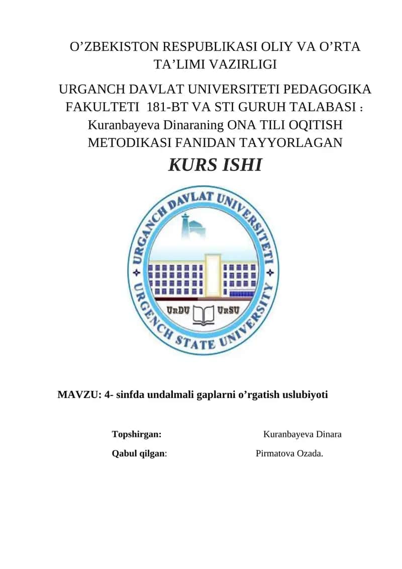 4- sinfda undalmali gaplarni o’rgatish uslubiyoti