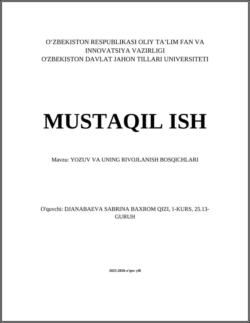 YOZUV VA UNING RIVOJLANISH BOSQICHLARI