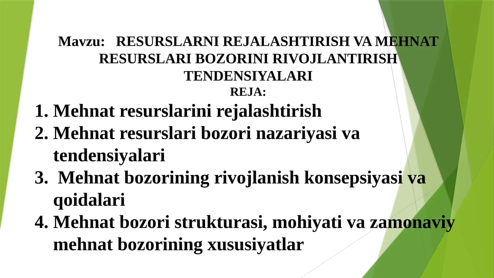 RESURSLARNI REJALASHTIRISH VA MEHNAT RESURSLARI BOZORINI RIVOJLANTIRISH TENDENSIYALARI
