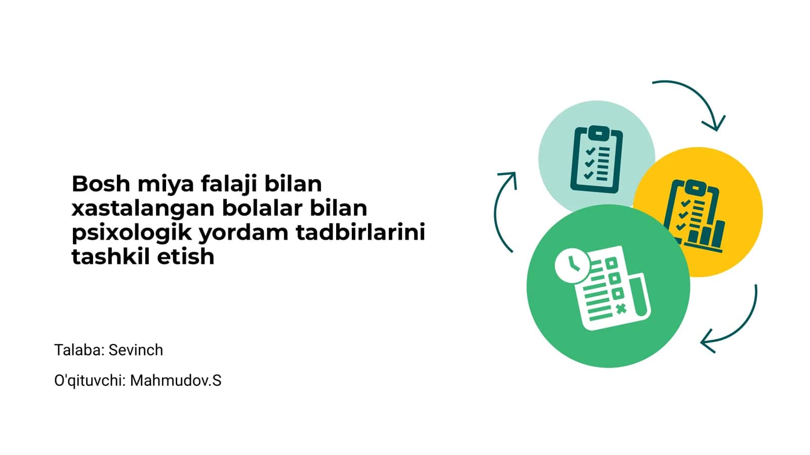 Bosh miya falaji bilan xastalangan bolalar bilan psixologik yordam tadbirlarini tashkil etish
