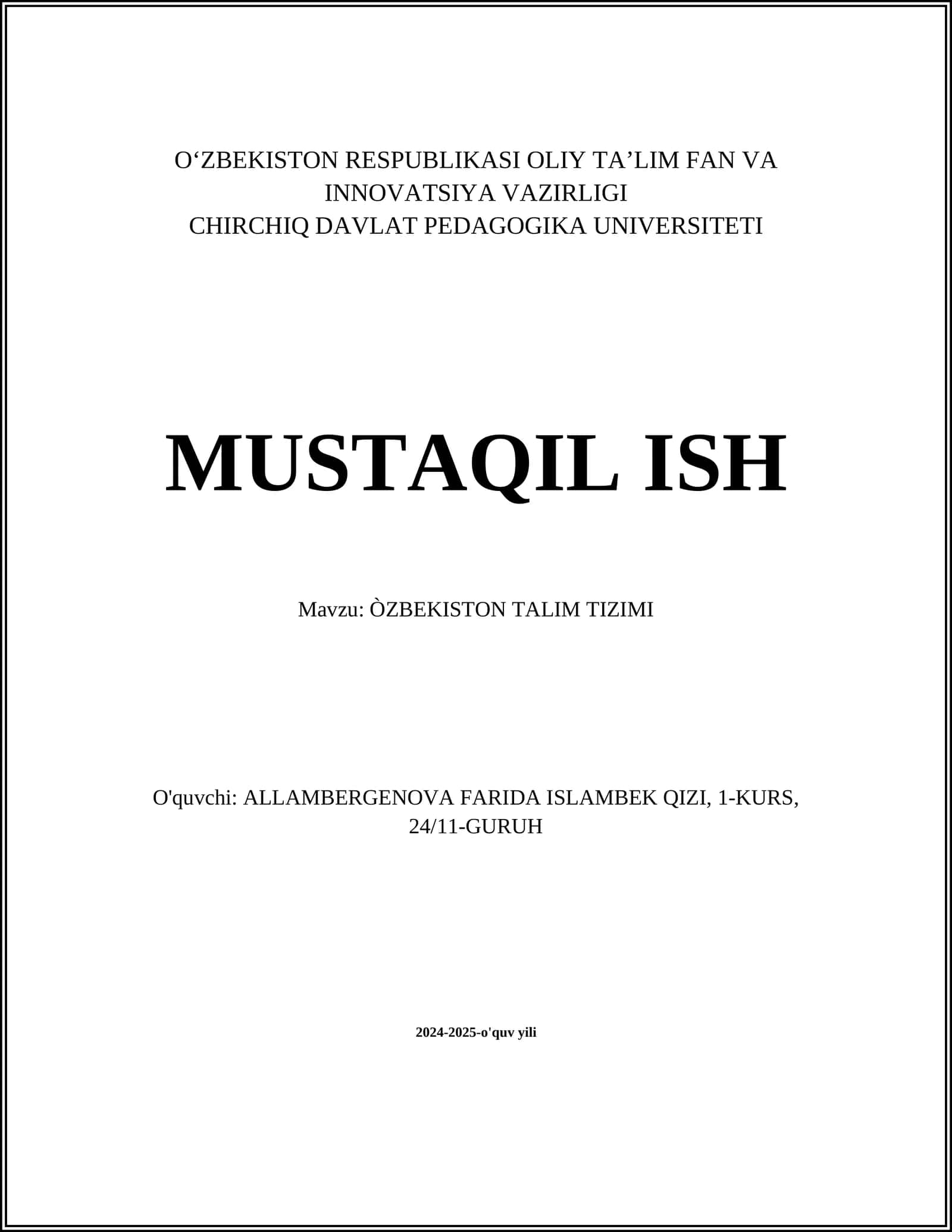 ÒZBEKISTON TALIM TIZIMI