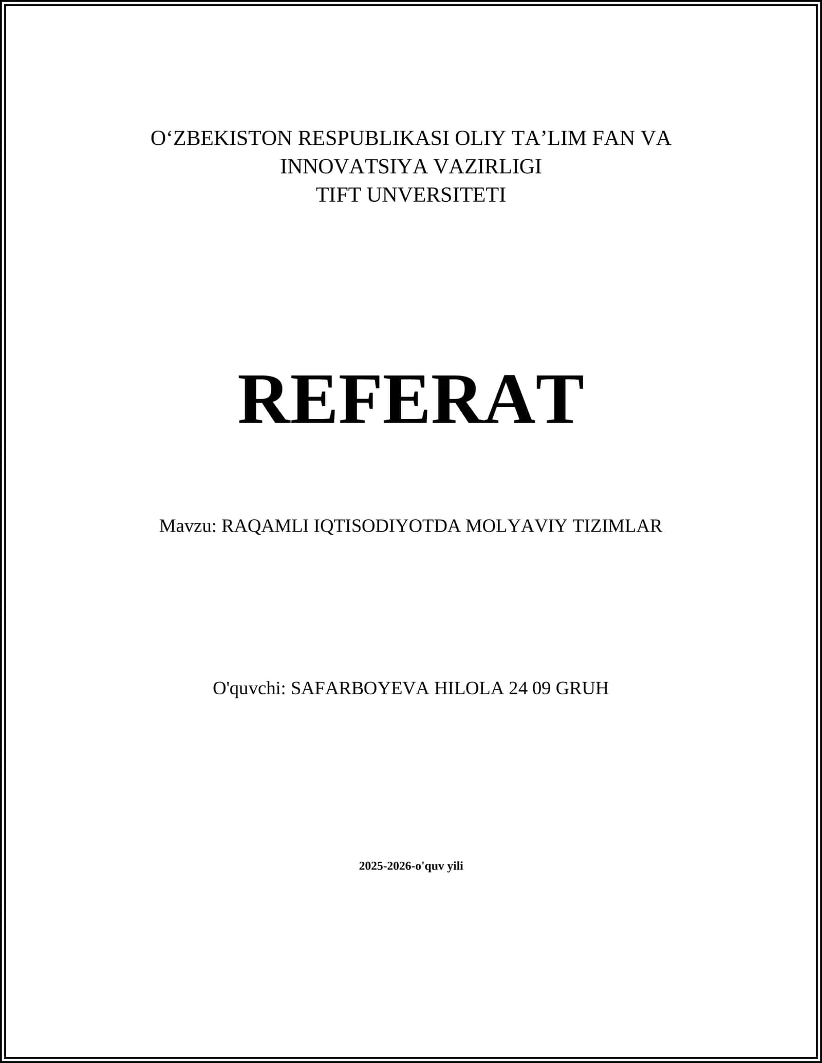 RAQAMLI IQTISODIYOTDA MOLYAVIY TIZIMLAR