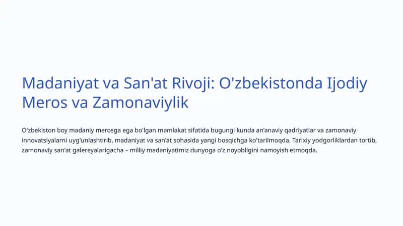 O'zbekistonning Madaniy Merosi