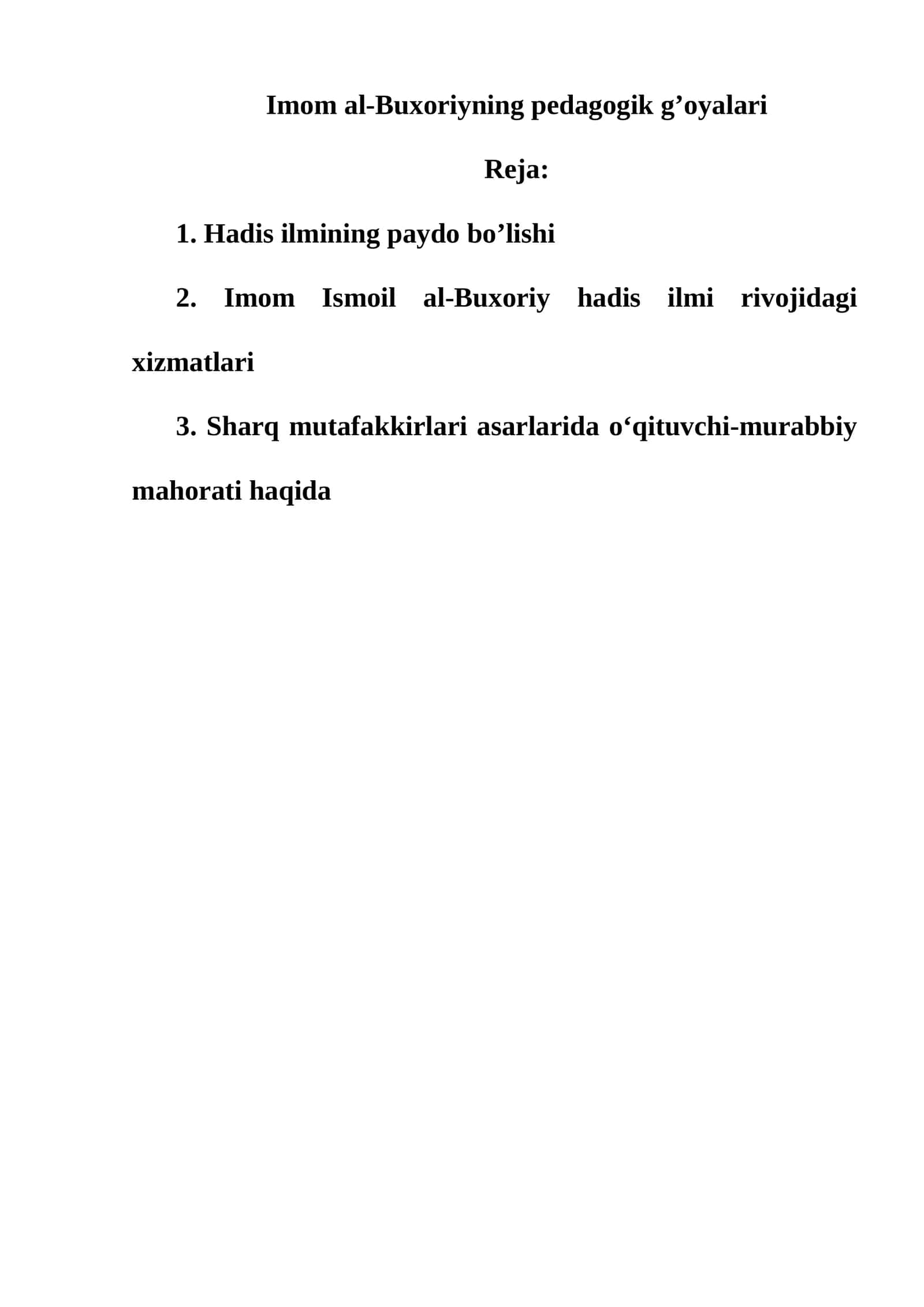 Imom al-Buxoriyning pedagogik g’oyalari