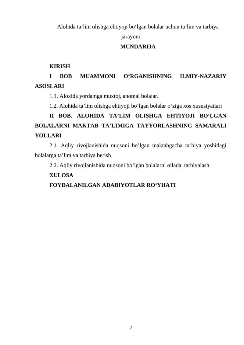 Alohida taʼlim olishga ehtiyoji boʻlgan bolalar uchun taʼlim va tarbiya jarayoni
