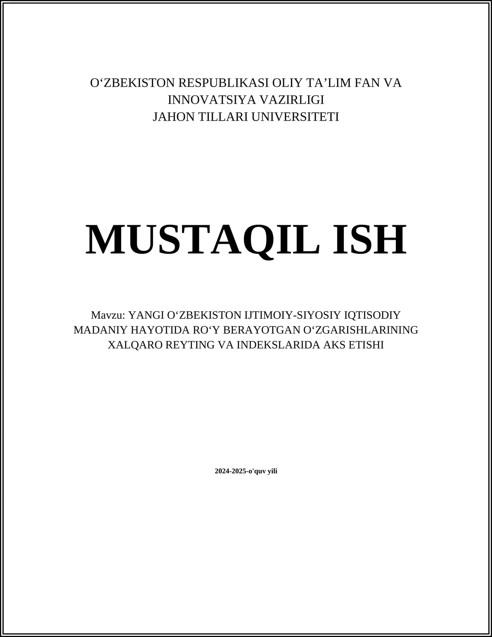 YANGI O‘ZBEKISTON IQTISODIY ERKINLIK INDEKSI