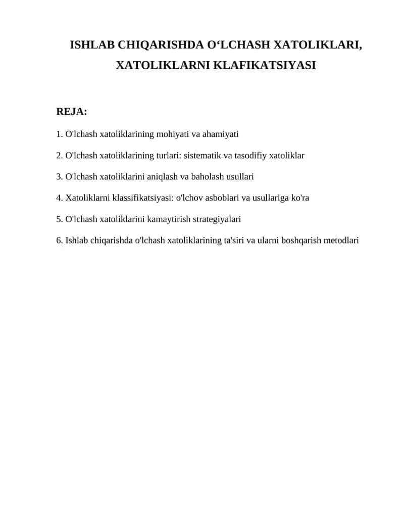 O'lchash Xatoliklari