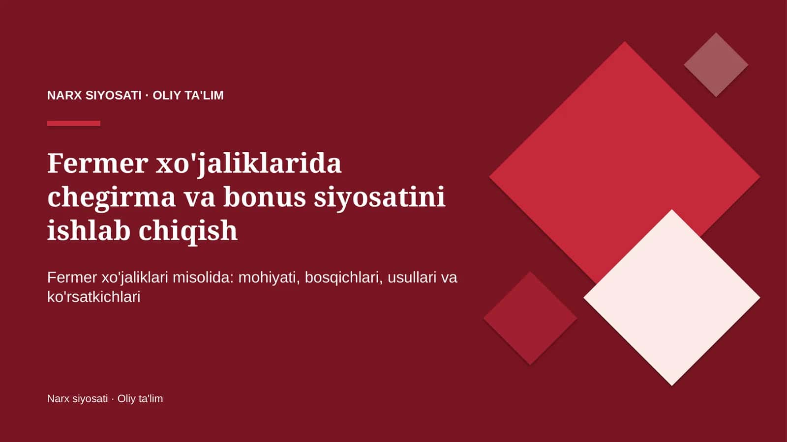 Fermer xo'jaliklarida chegirma va bonus siyosatini ishlab chiqish
