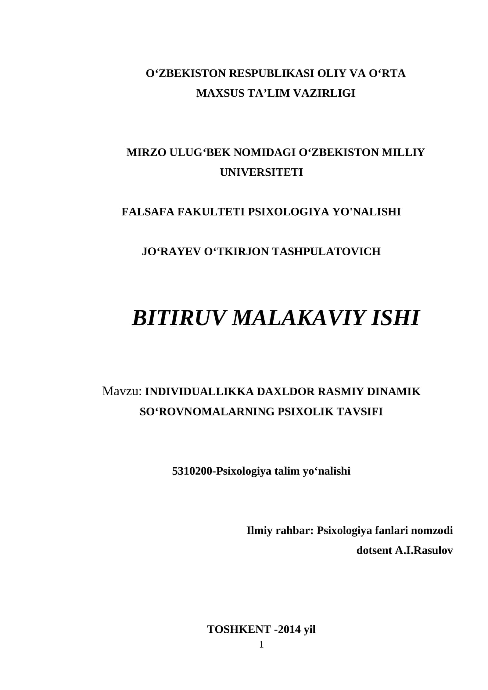 INDIVIDUALLIKKA DAXLDOR RASMIY DINAMIK SO‘ROVNOMALARNING PSIXOLIK TAVSIFI