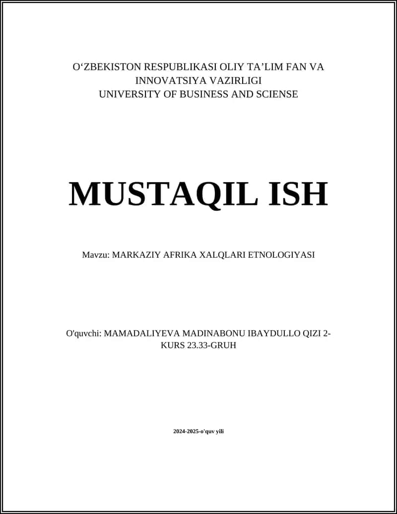 MARKAZIY AFRIKA XALQLARI ETNOLOGIYASI