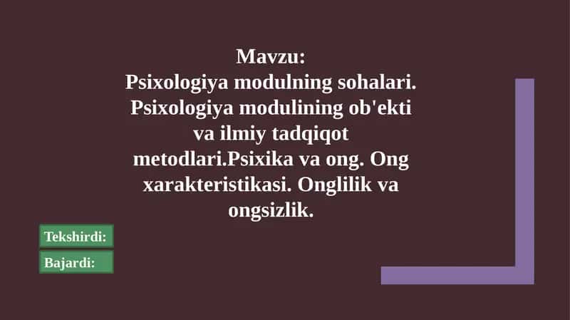 Psixologiyamodulning sohalari