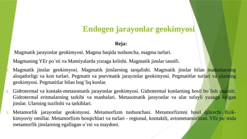 Endogеn jarayonlar gеokimyosi