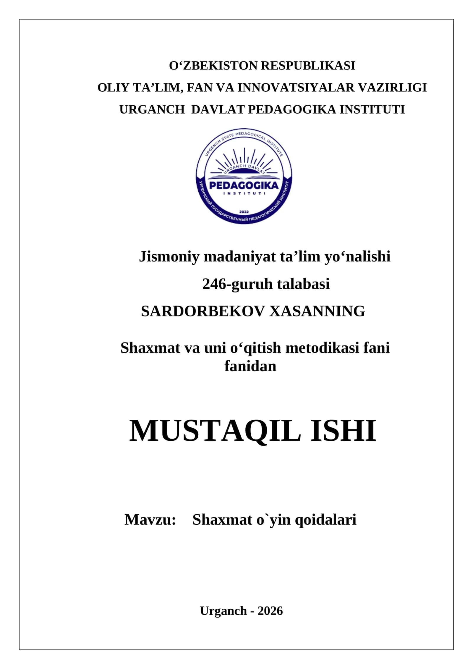 Shaxmat o`yin qoidalari