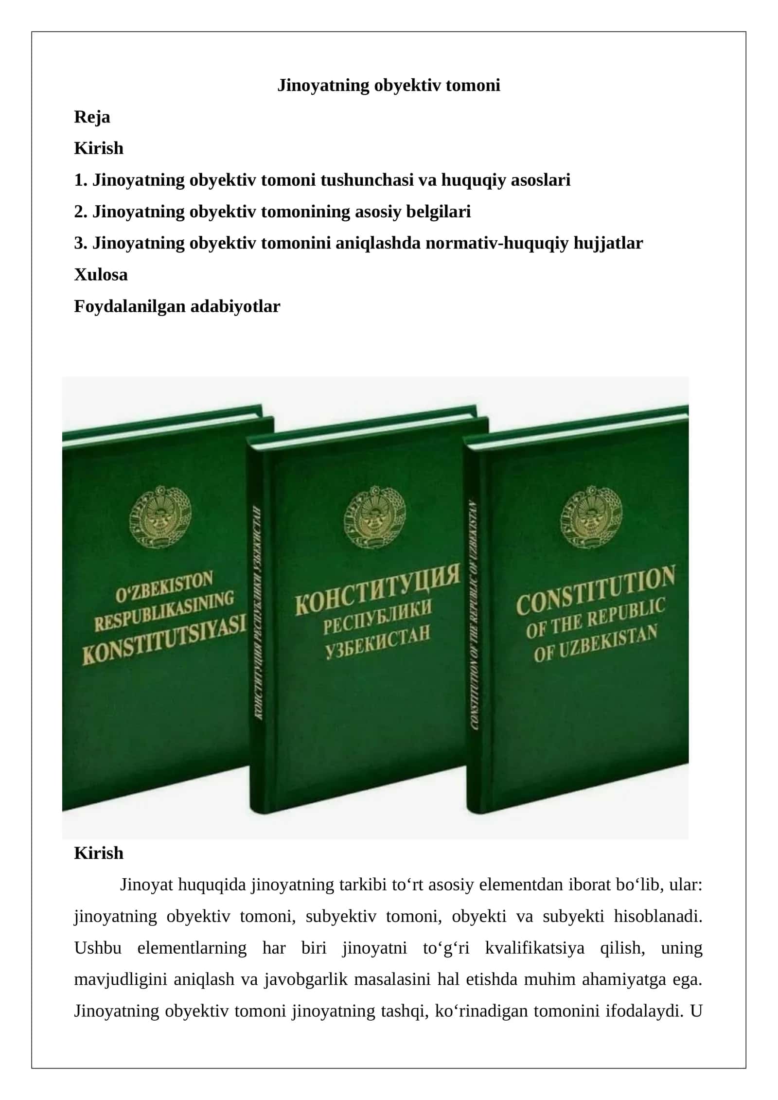Jinoyatning obyektiv tomoni