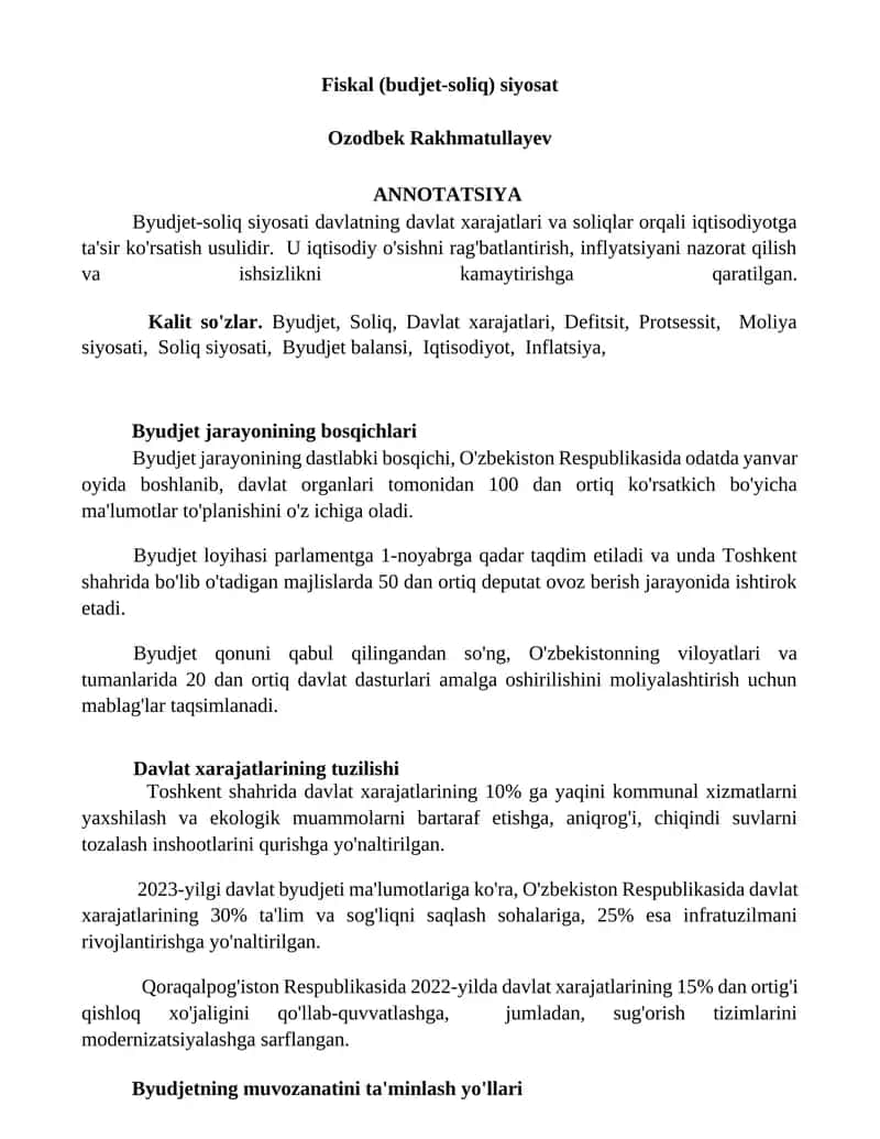 Fiskal (budjet-soliq) siyosat