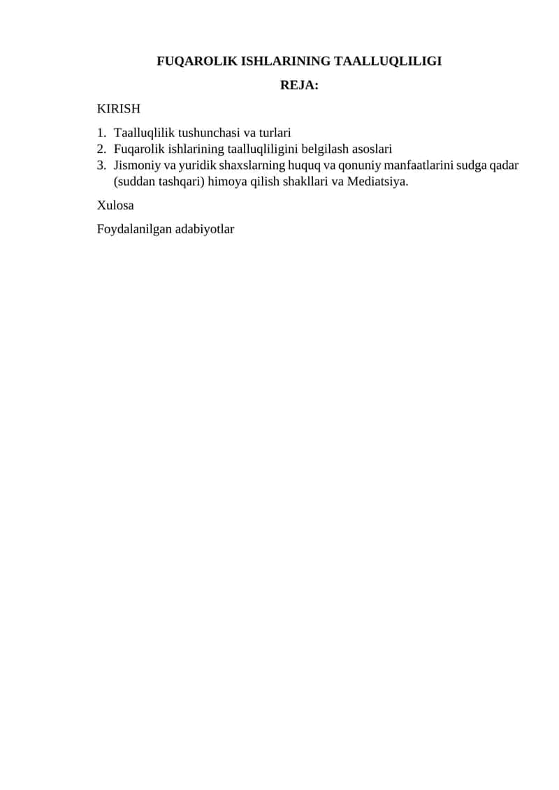 FUQAROLIK ISHLARINING TAALLUQLILIGI