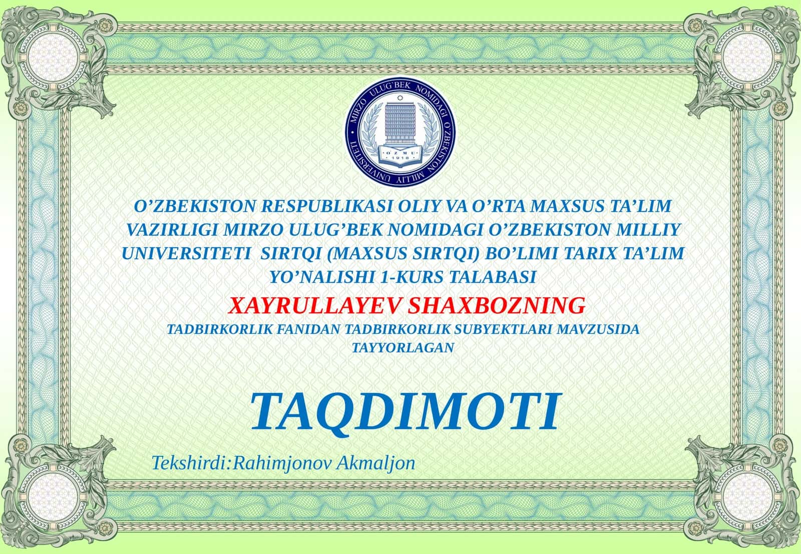TADBIRKORLIK SUBYEKTLARI