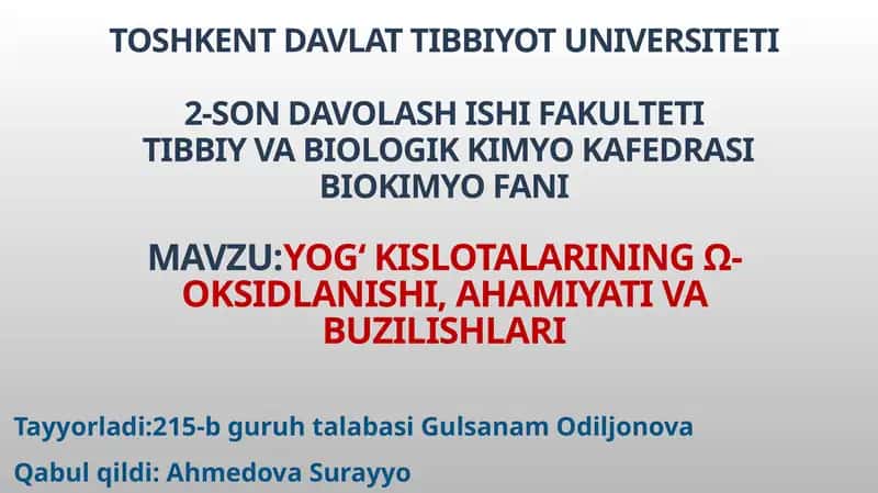 Yogʻkislotalarining ω-oksidlanishi, ahamiyati va buzilishlari