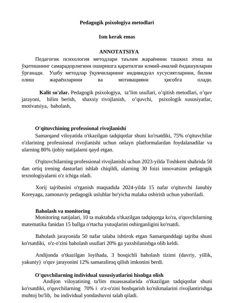Pedagogik psixologiya metodlari