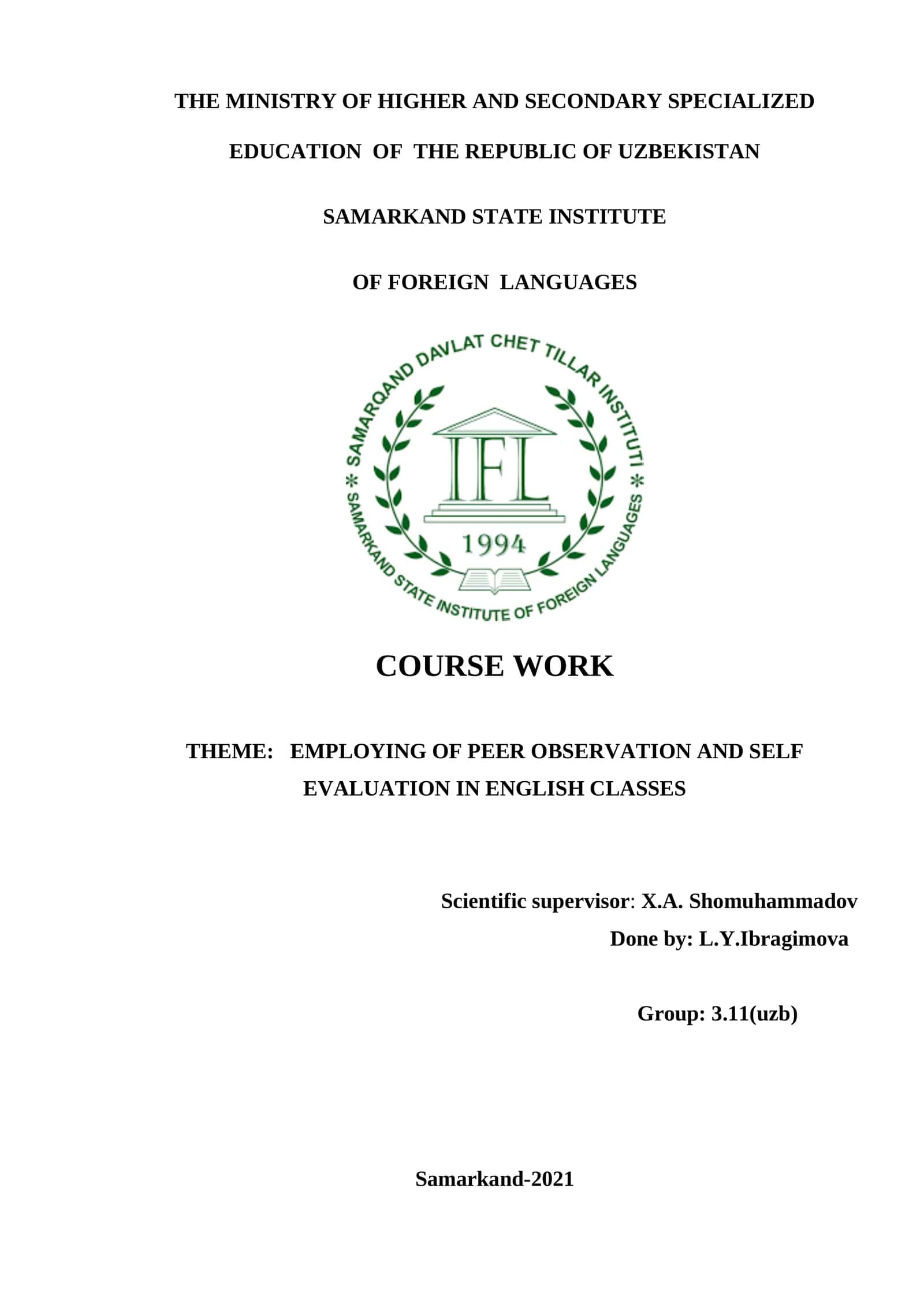 PEER OBSERVATION AND SELF EVALUATION IN ENGLISH CLASSES