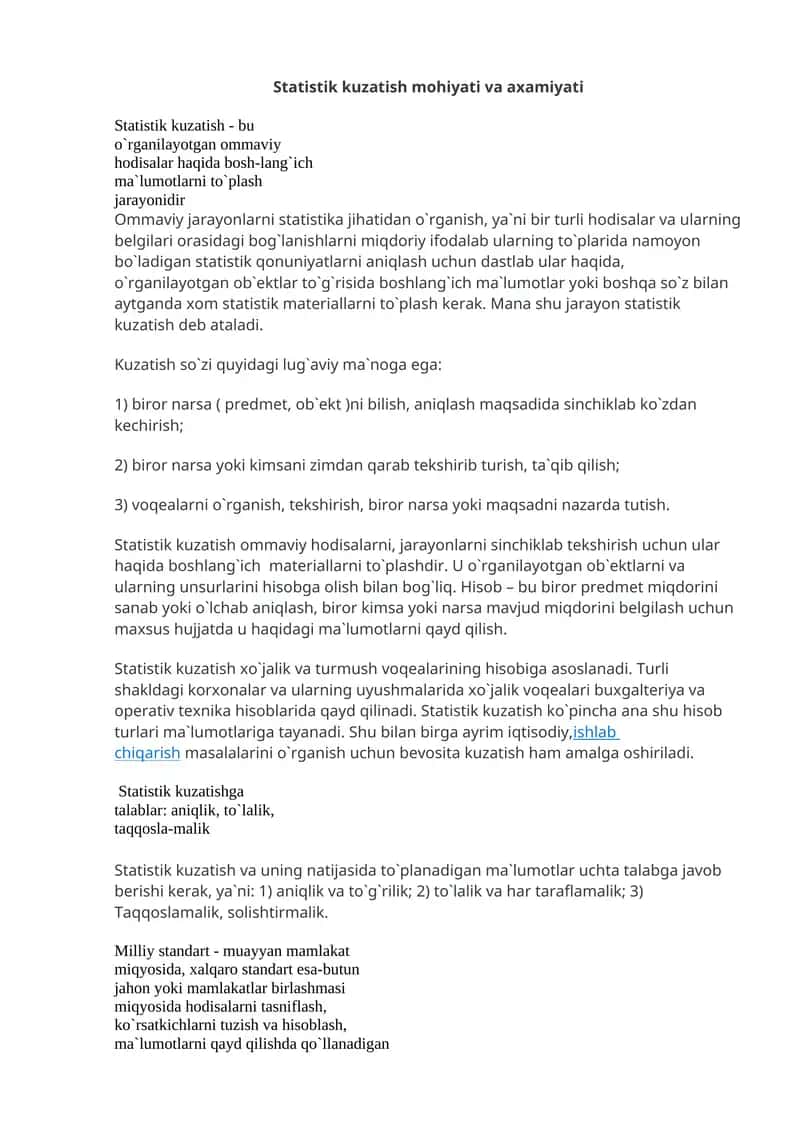 Statistik kuzatish mohiyati va axamiyati