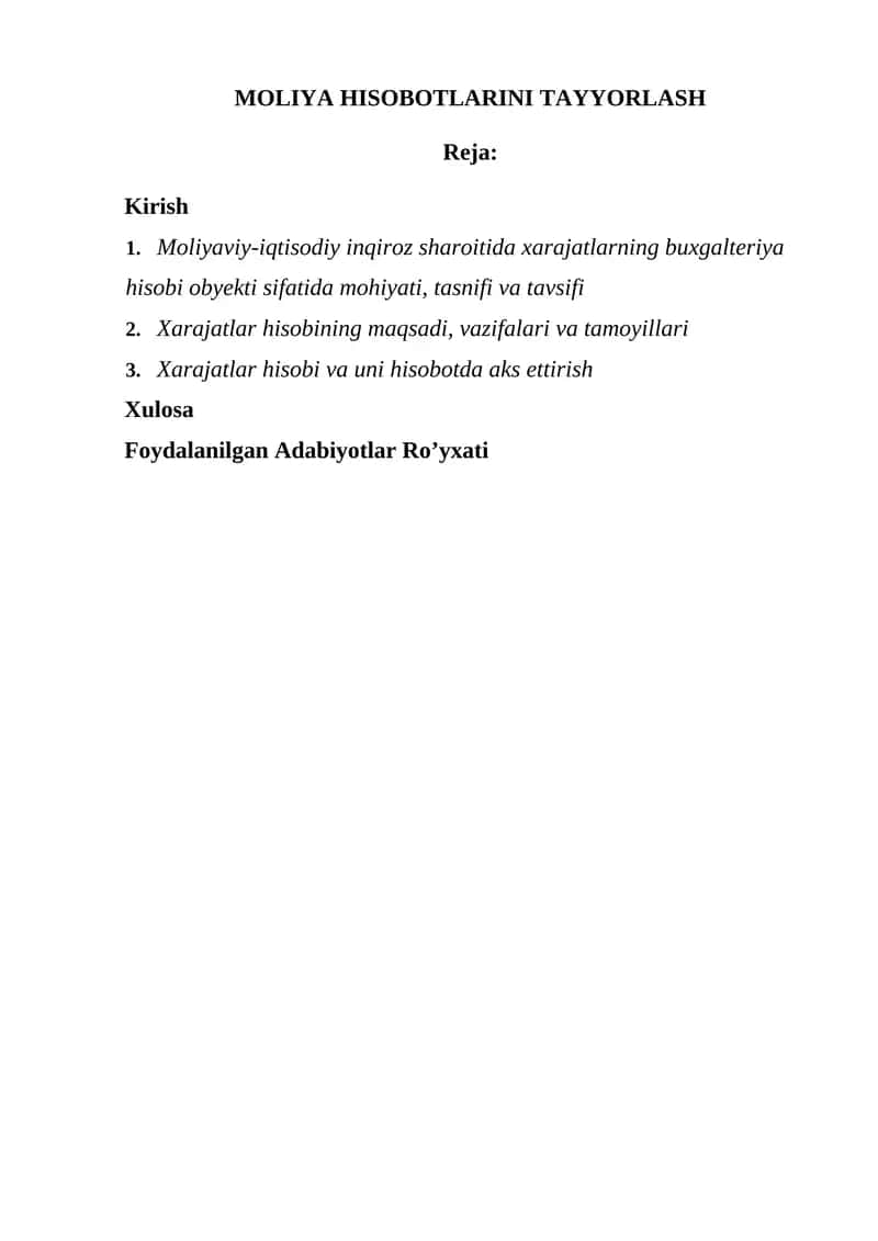 MOLIYA HISOBOTLARINI TAYYORLASH