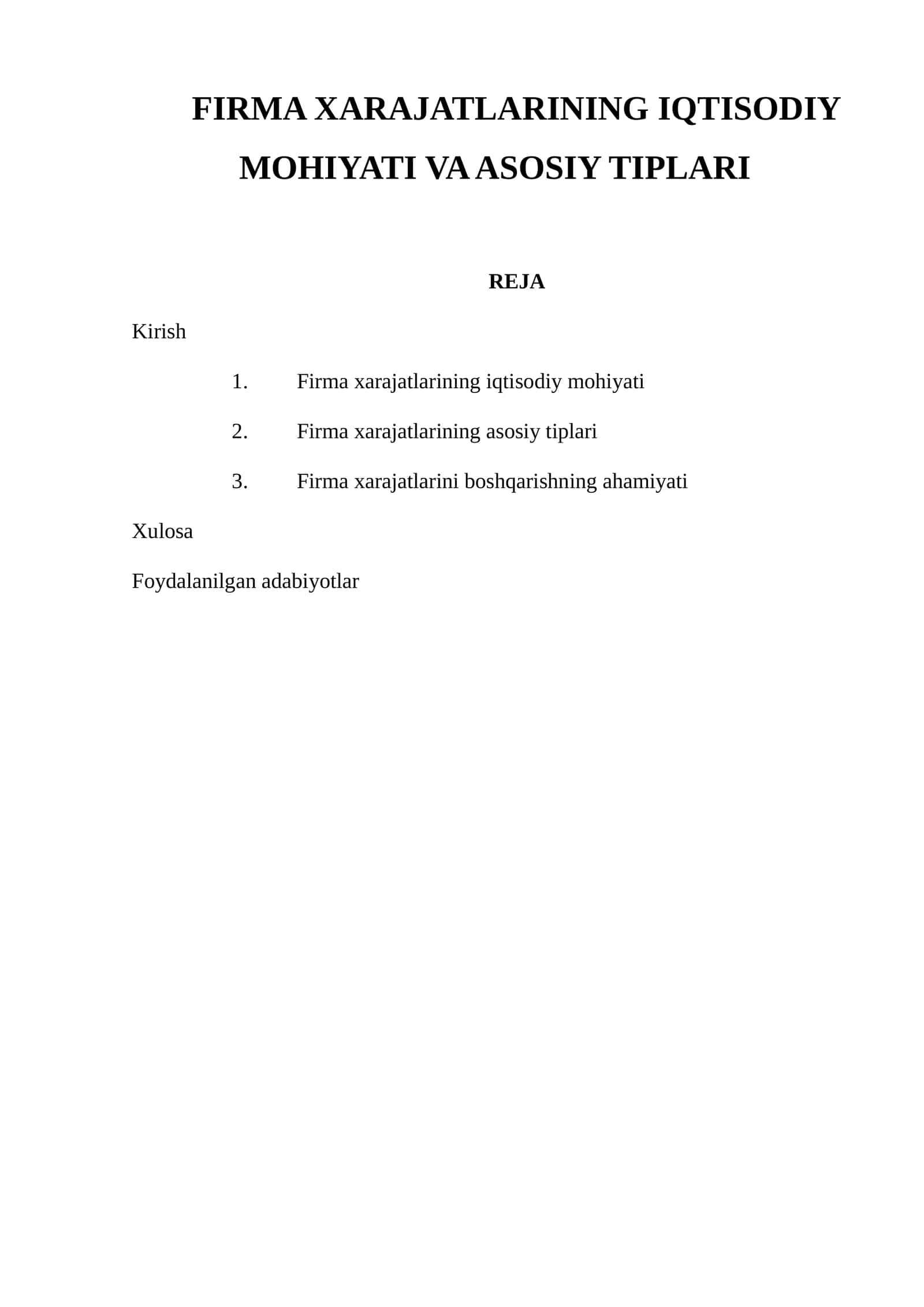 Firma Xarajatlarining Iqtisodiy Mohiyati va Asosiy Tiplari