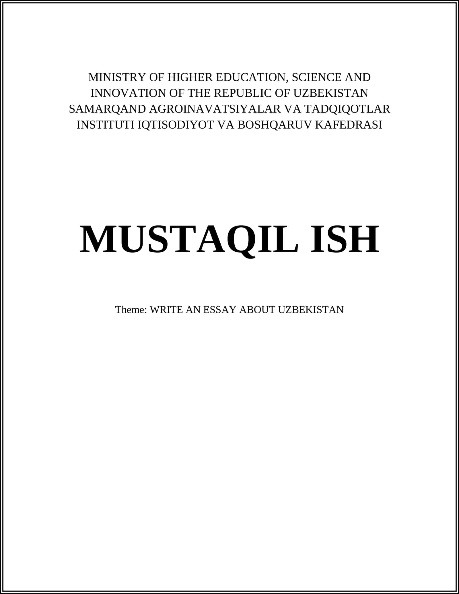 WRITE AN ESSAY ABOUT UZBEKISTAN