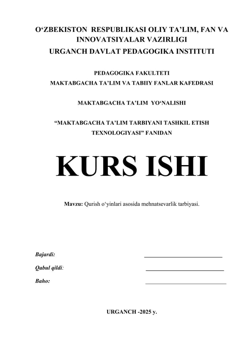 "MAKTABGACHA TA’LIM TARBIYANI TASHKIL ETISH TEXNOLOGIYASI"