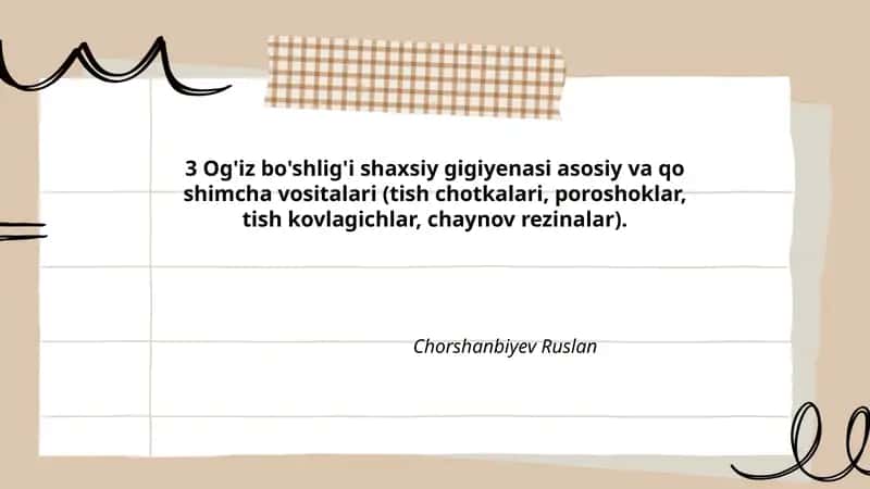 3 Og'iz bo'shlig'i shaxsiy gigiyenasi asosiy va qo shimcha vositalari