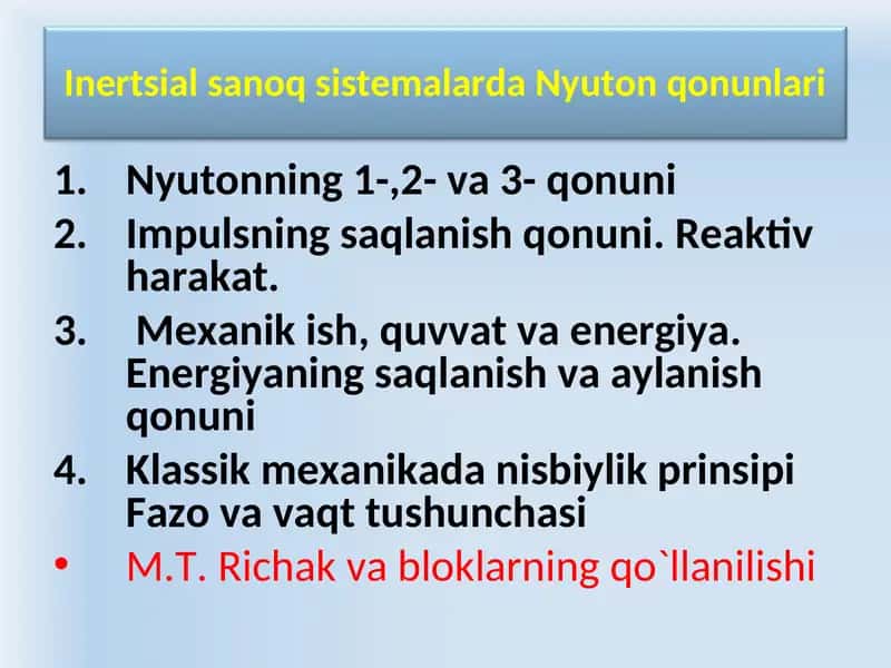 Inertsial sanoq sistemalarda Nyuton qonunlari