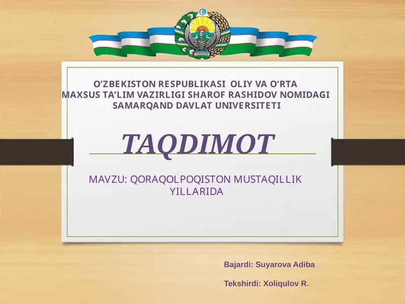 QORAQOLPOQISTON MUSTAQILLIK YILLARIDA