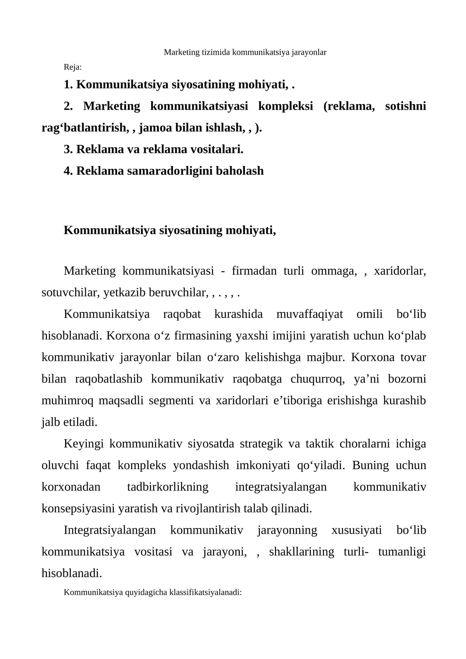 Marketing tizimida kommunikatsiya jarayonlar