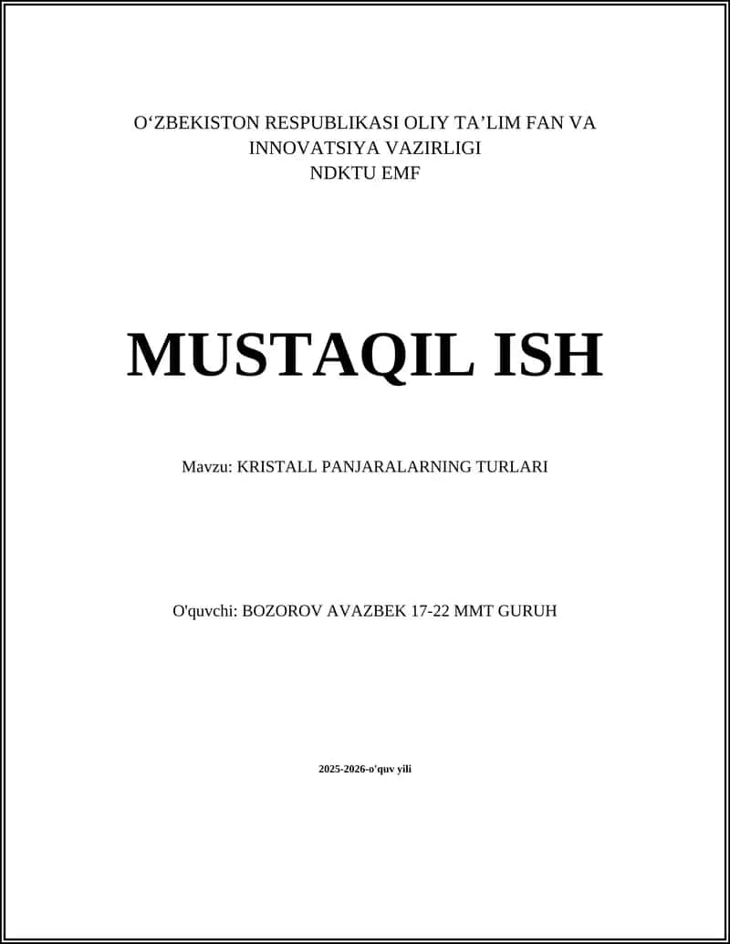KRISTALL PANJARALARNING TURLARI