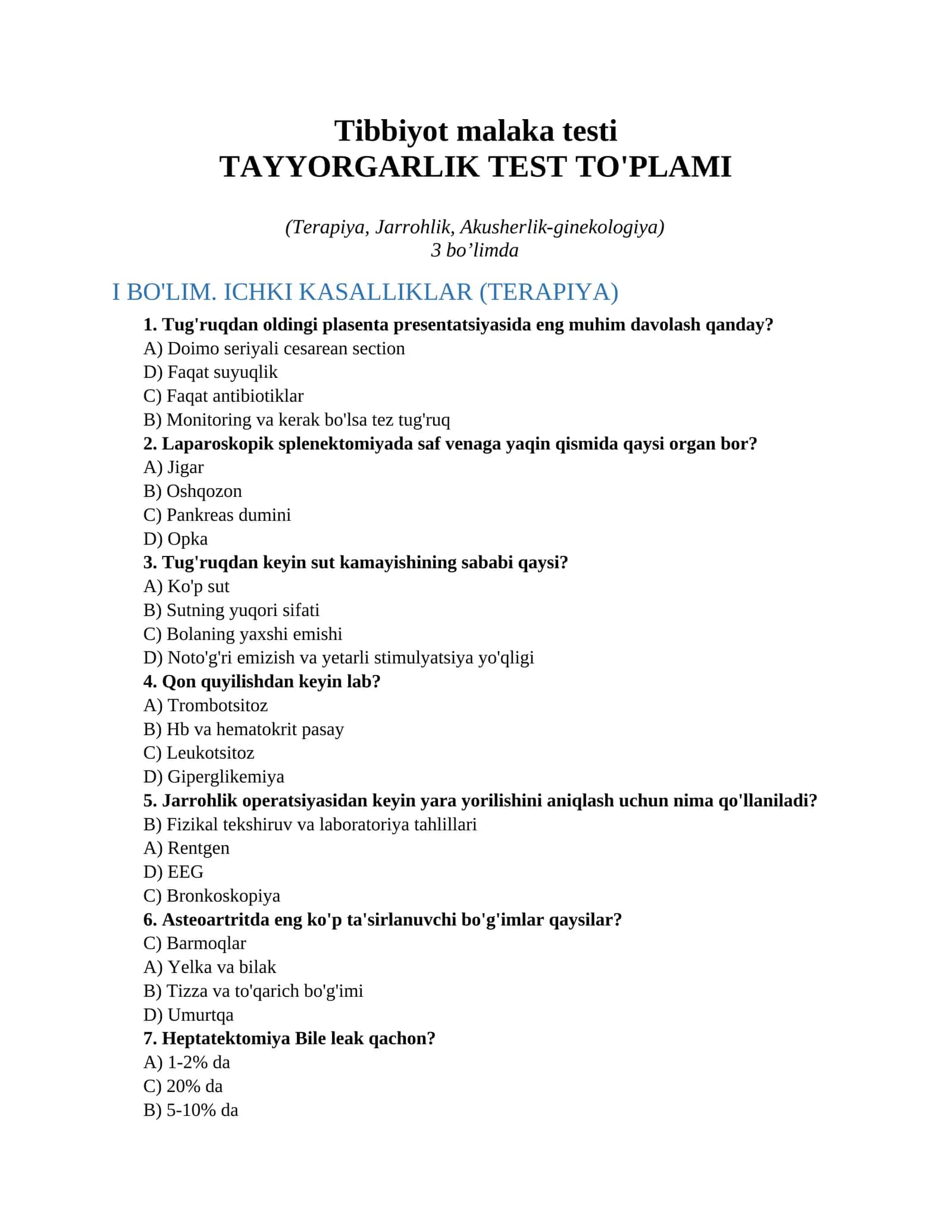 Tibbiyot malaka testi