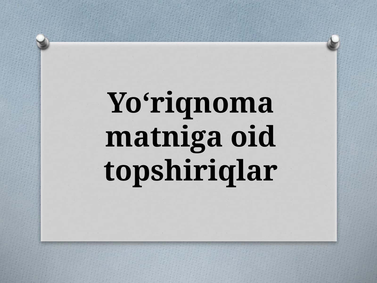 QO‘LLASH BO‘YICHA YO‘RIQNOMA