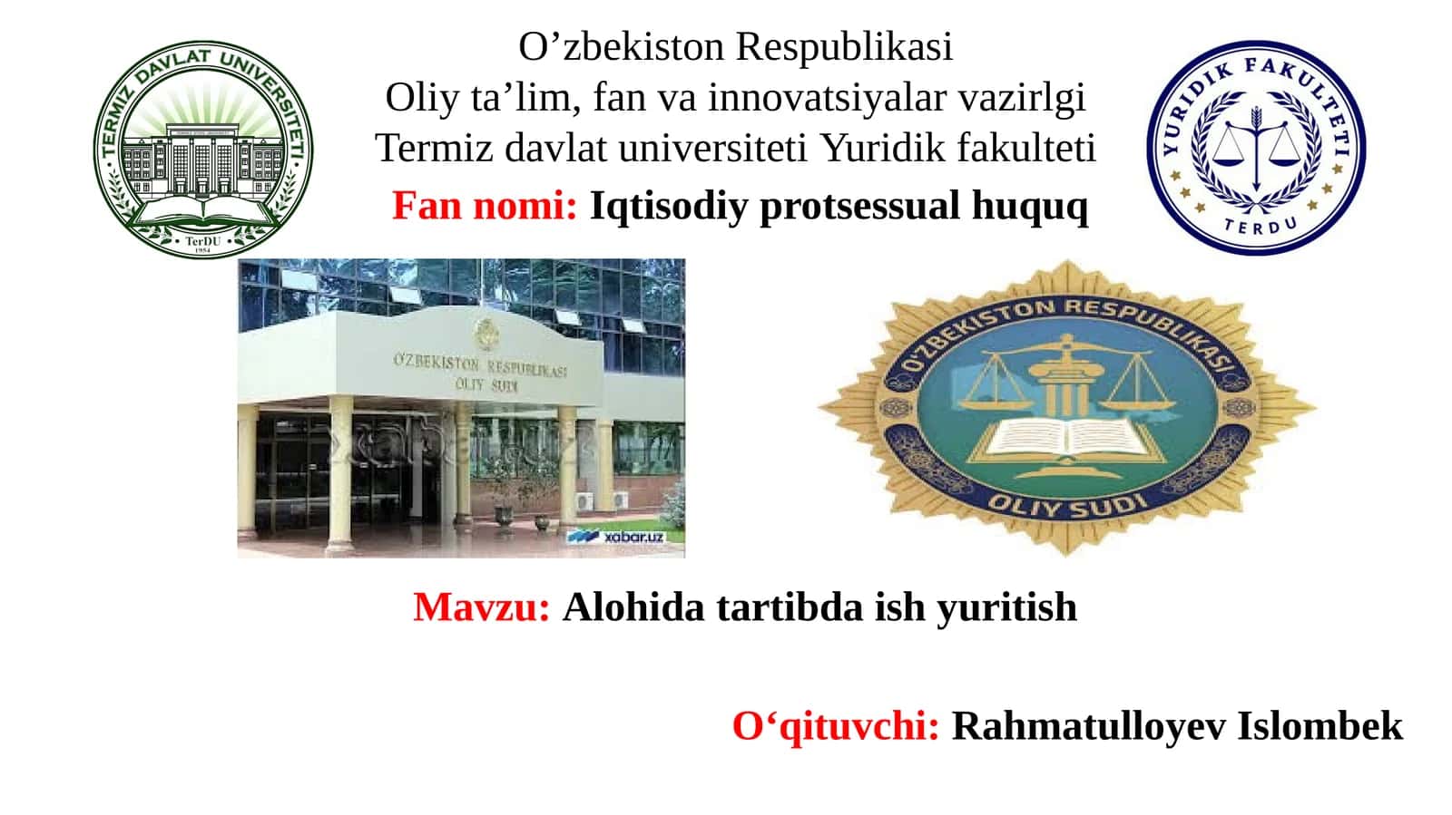 Alohida artibda ish yuritish