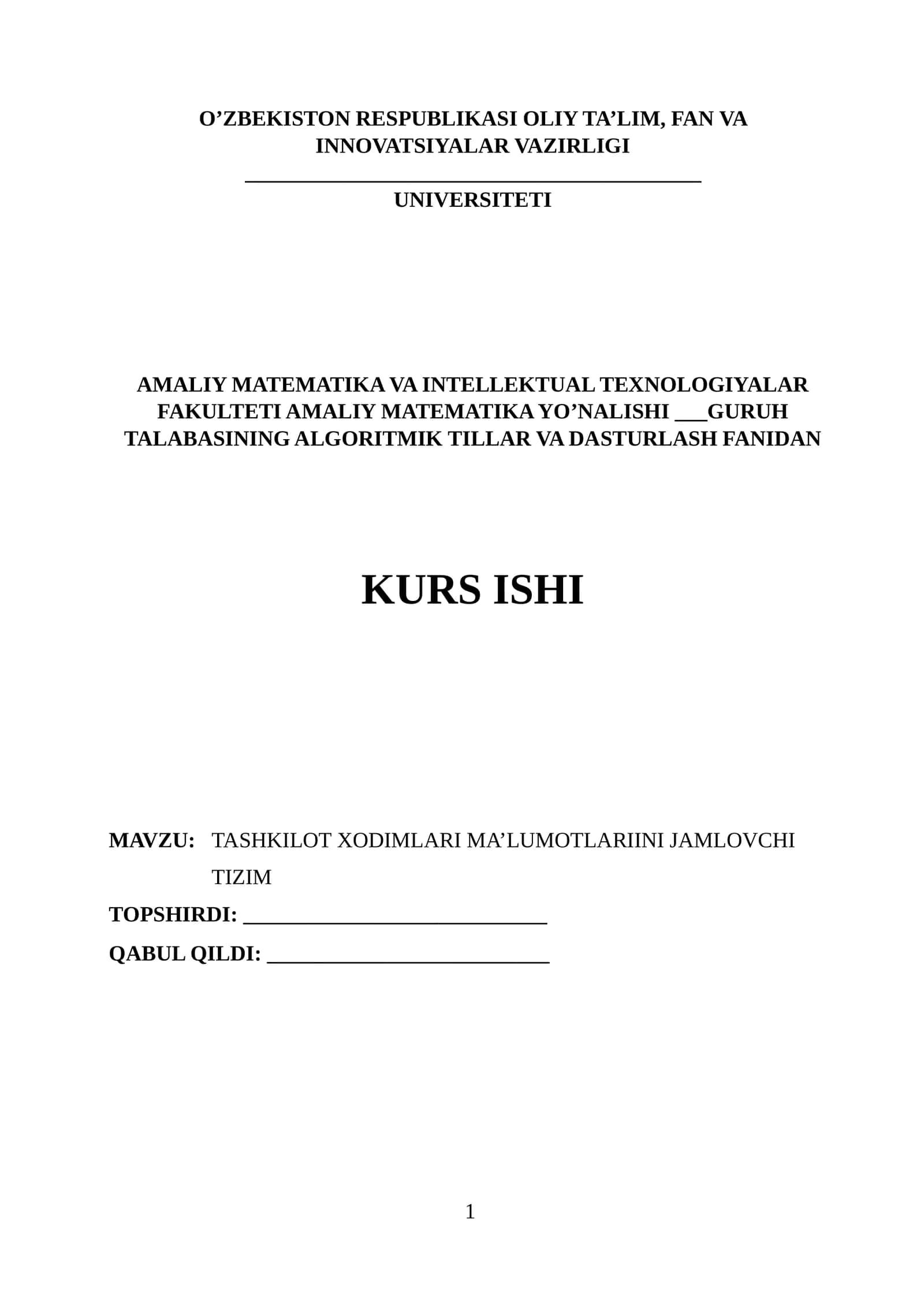 Tashkilot xodimlari malumotlarini jamlovchi tizim