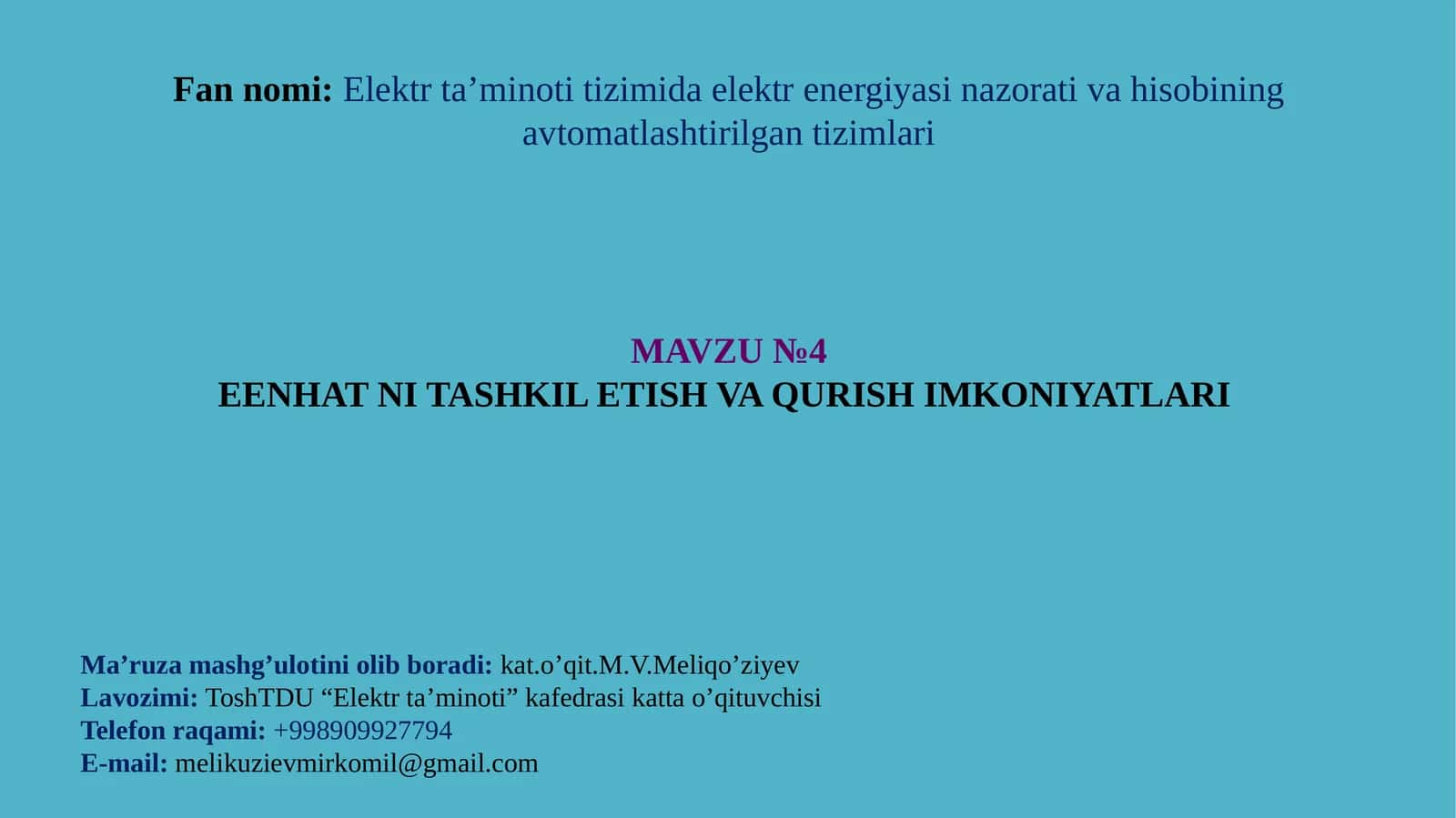 EENHAT NI TASHKIL ETISH VA QURISH IMKONIYATLARI
