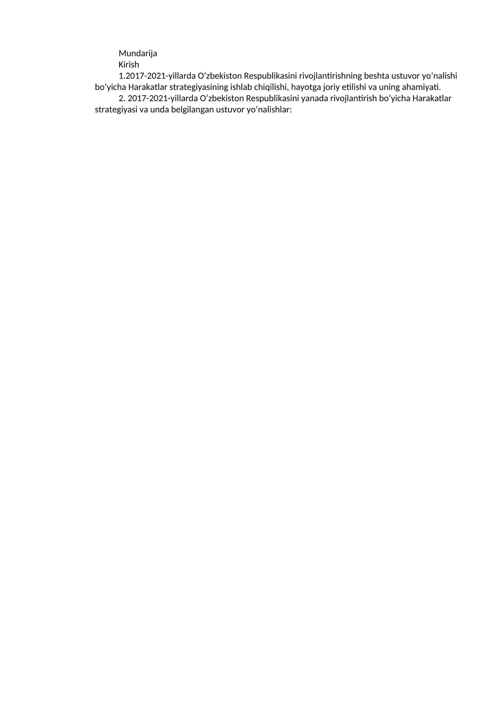 2017-2021-yillarda O‘zbekiston Respublikasini rivojlantirishning beshta ustuvor yo‘nalishi bo‘yicha Harakatlar strategiyasi