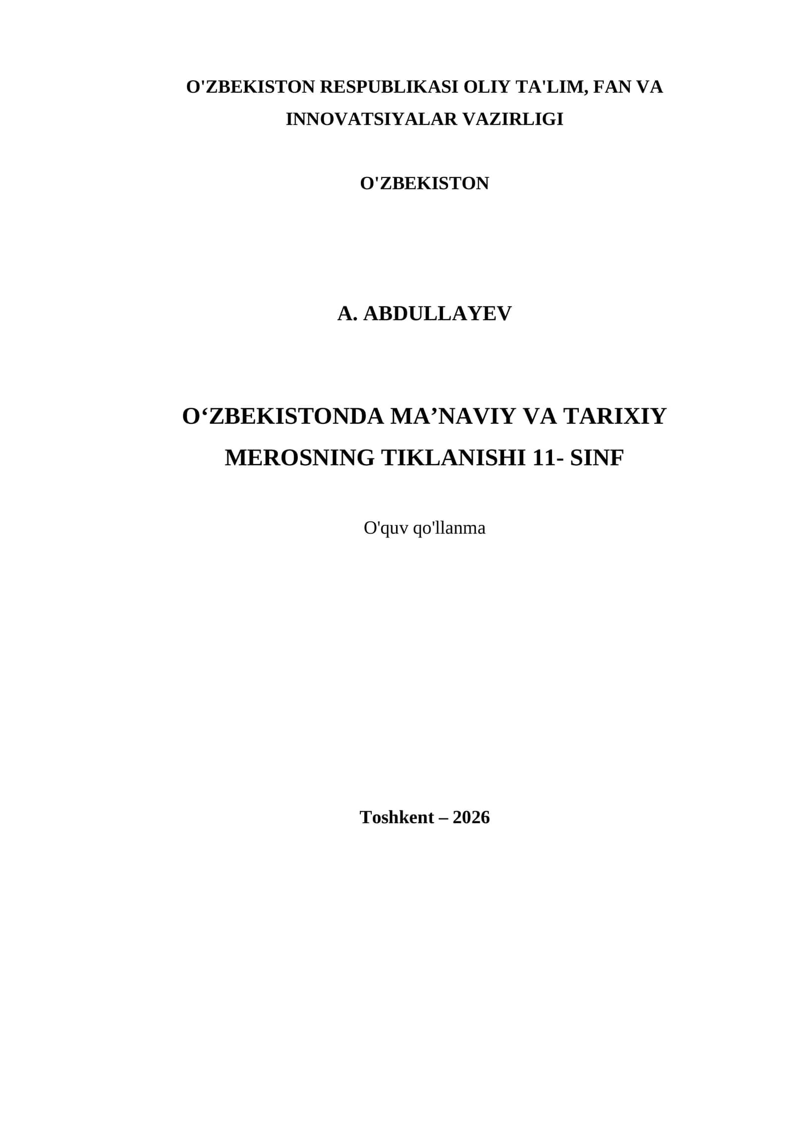 O‘ZBEKISTONDA MA’NAVIY VA TARIXIY MEROSNING TIKLANISHI 11- SINF