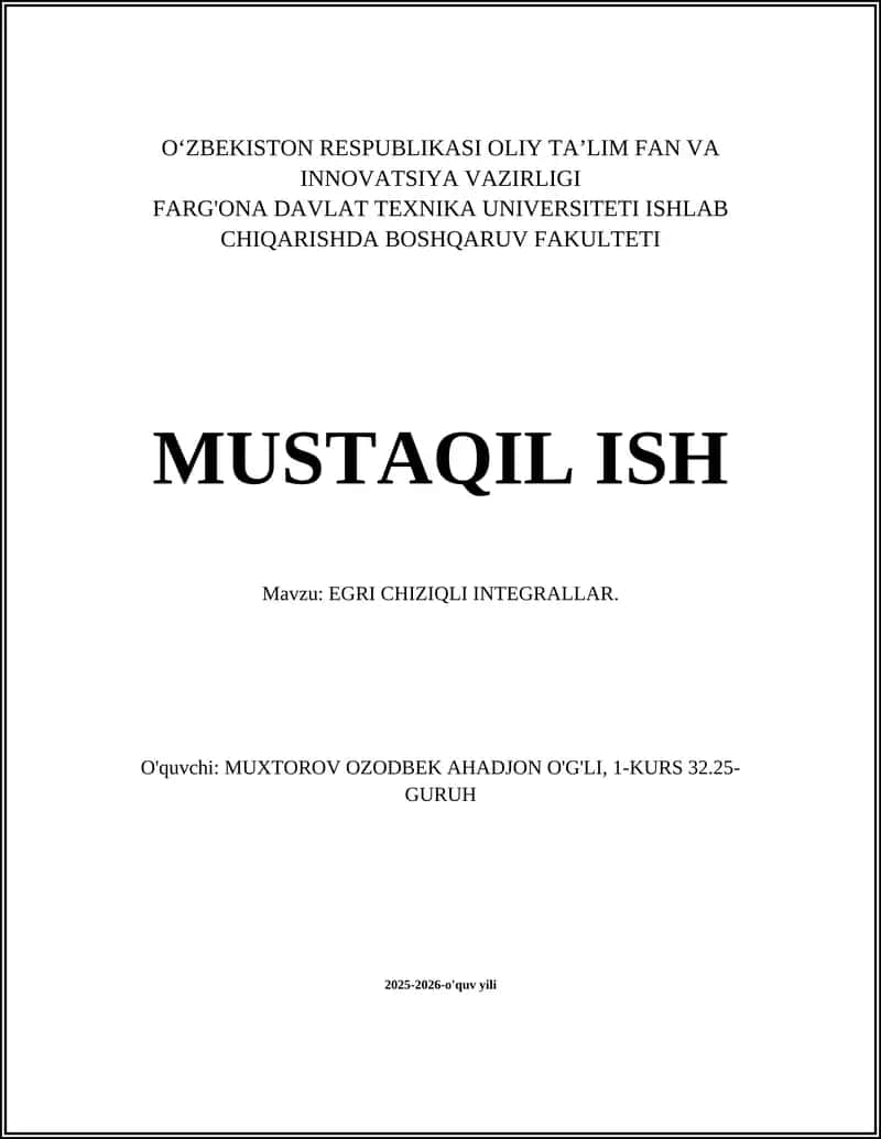 EGRI CHIZIQLI INTEGRALLAR
