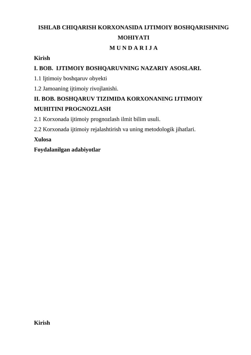 Ishlab chiqarish korxonasida ijtimoiy boshqarishning mohiyati